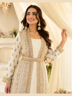 Ivory Gold Chinon Silk Embroidered Anarkali Suit