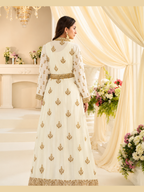 Ivory Gold Chinon Silk Embroidered Anarkali Suit
