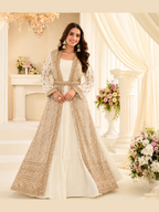 Ivory Gold Chinon Silk Embroidered Anarkali Suit