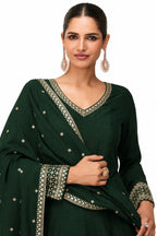 Dark Green Silk Embroidered Anarkali Suit