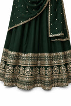 Dark Green Silk Embroidered Anarkali Suit