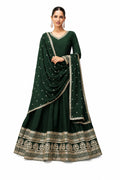 Dark Green Silk Embroidered Anarkali Suit
