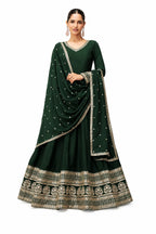 Dark Green Silk Embroidered Anarkali Suit