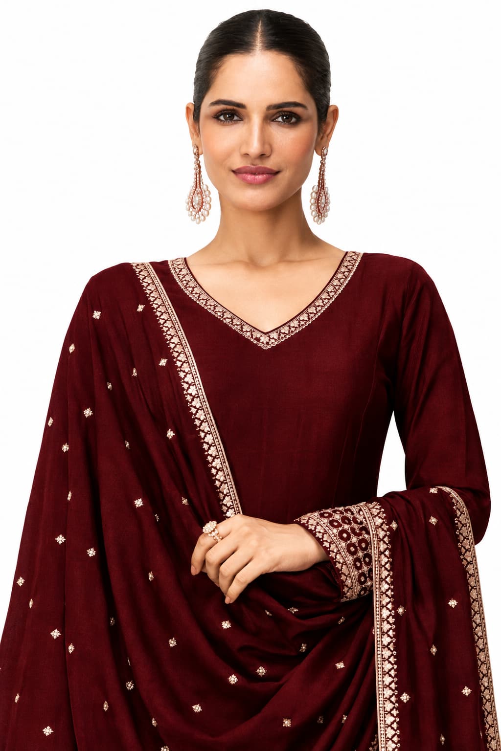 Maroon Silk Embroidered Anarkali Suit
