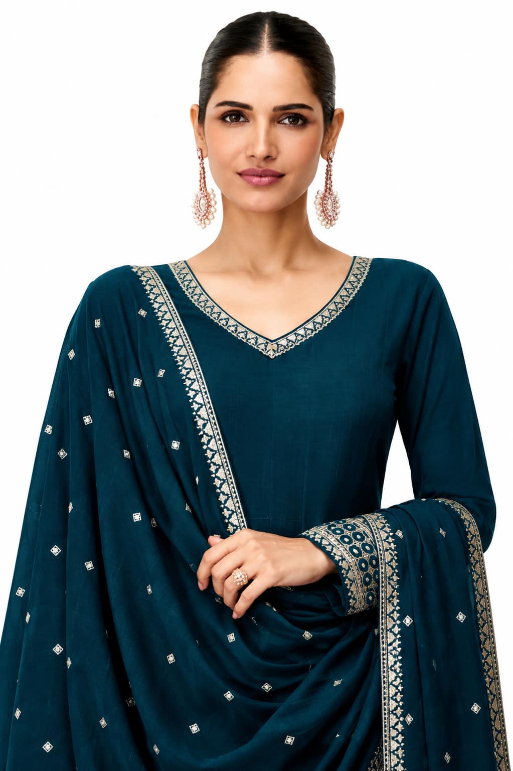 Teal Blue Silk Embroidered Anarkali Suit