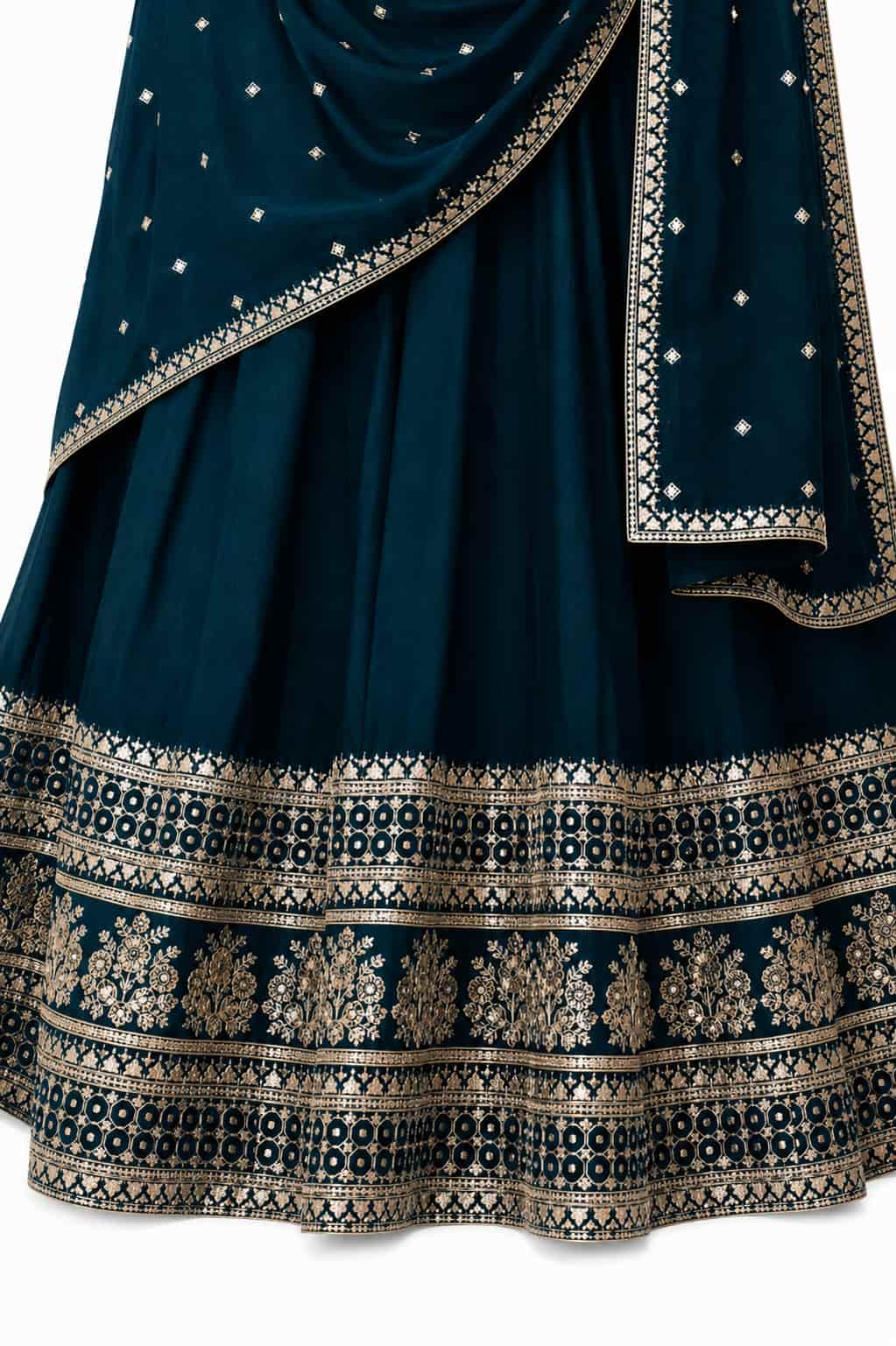 Teal Blue Silk Embroidered Anarkali Suit