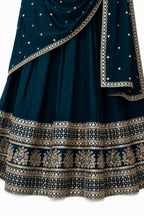 Teal Blue Silk Embroidered Anarkali Suit