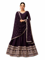 Deep Purple Silk Embroidered Anarkali Suit