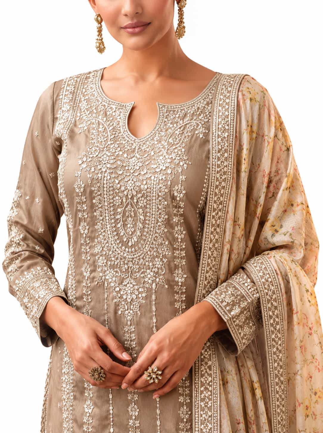 Brown Simar Silk Embroidered Salwar Suit