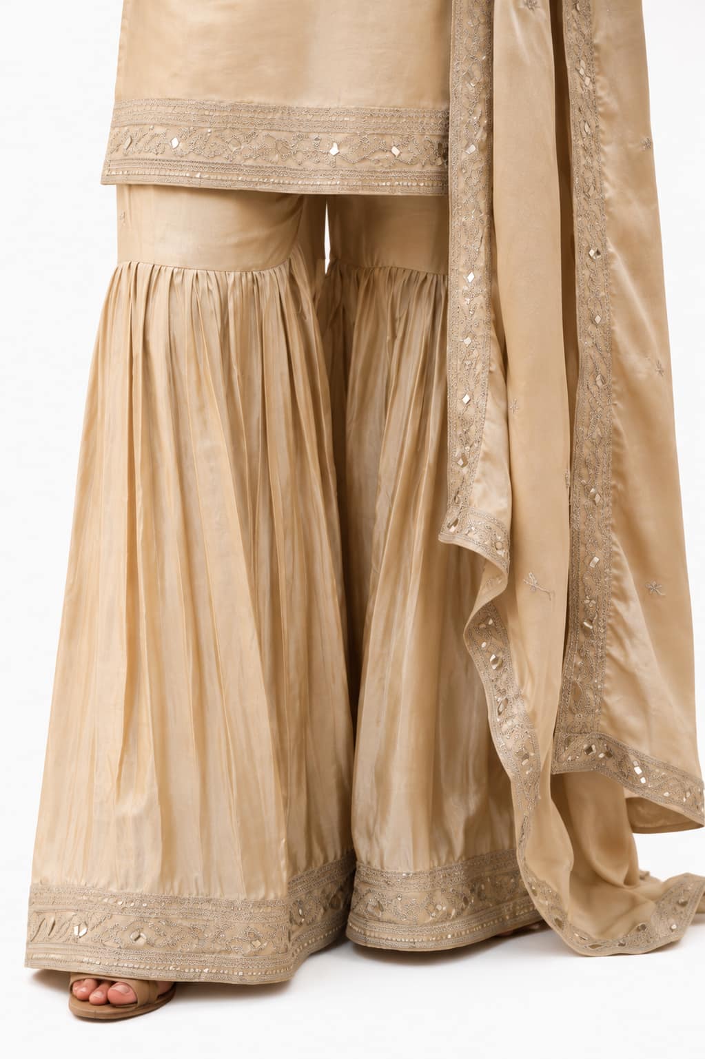 Champagne Beige Glass Satin Sharara Suit