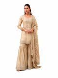 Champagne Beige Glass Satin Sharara Suit