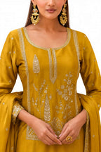 Mustard Yellow Glass Satin Sharara Suit