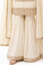 Ivory Glass Satin Embroidered Sharara Suit
