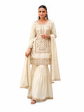 Ivory Glass Satin Embroidered Sharara Suit