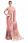 Rose Pink Burnout Jacquard Silk Burnout Floral Print Casual Wear Saree
