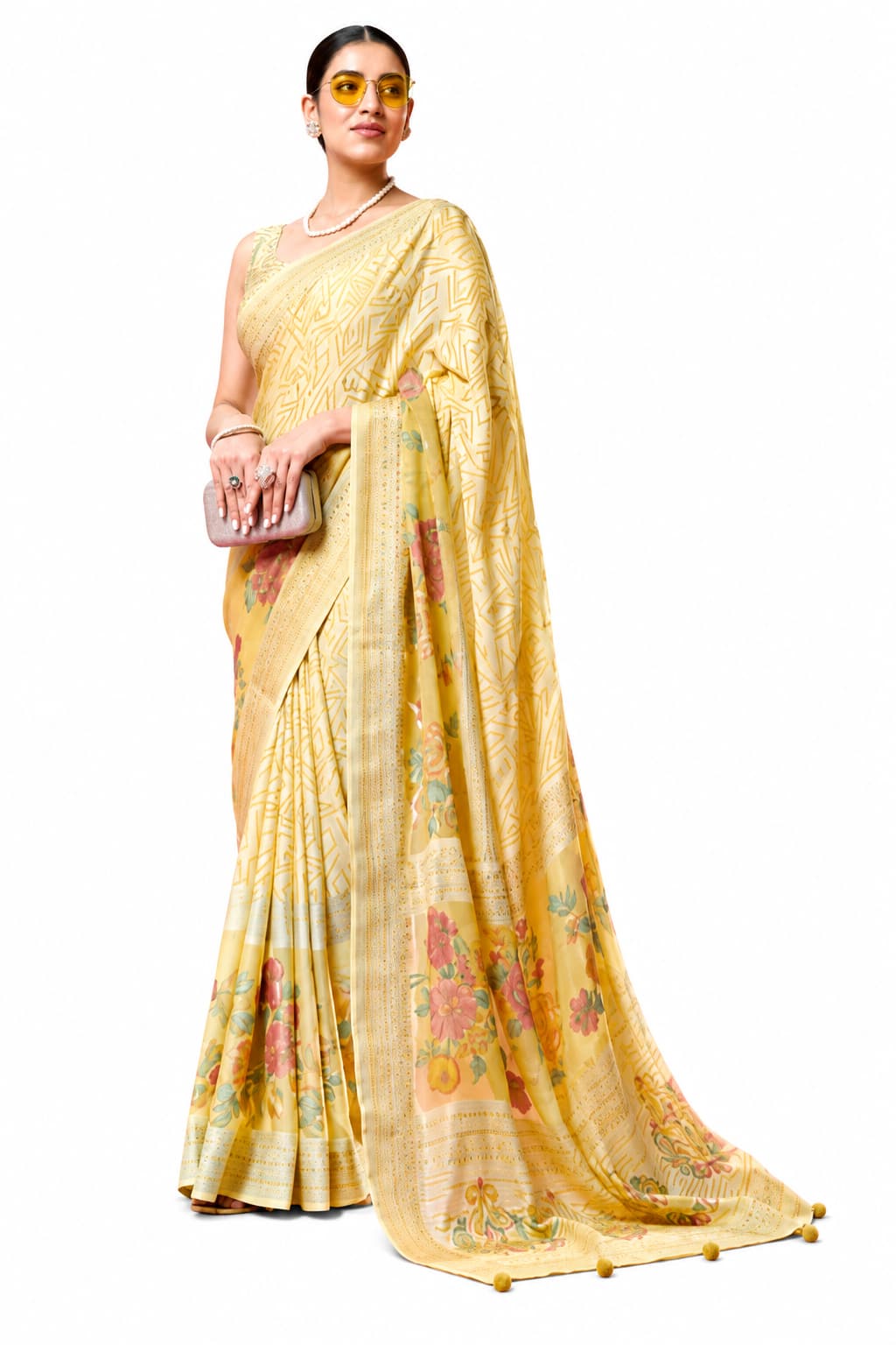 Pastel Yellow Luxury PV Georgette Burnout Party Wear Saree