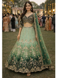 Emerald Ombre Net Heavy Handwork Stone Embroidered Lehenga Set