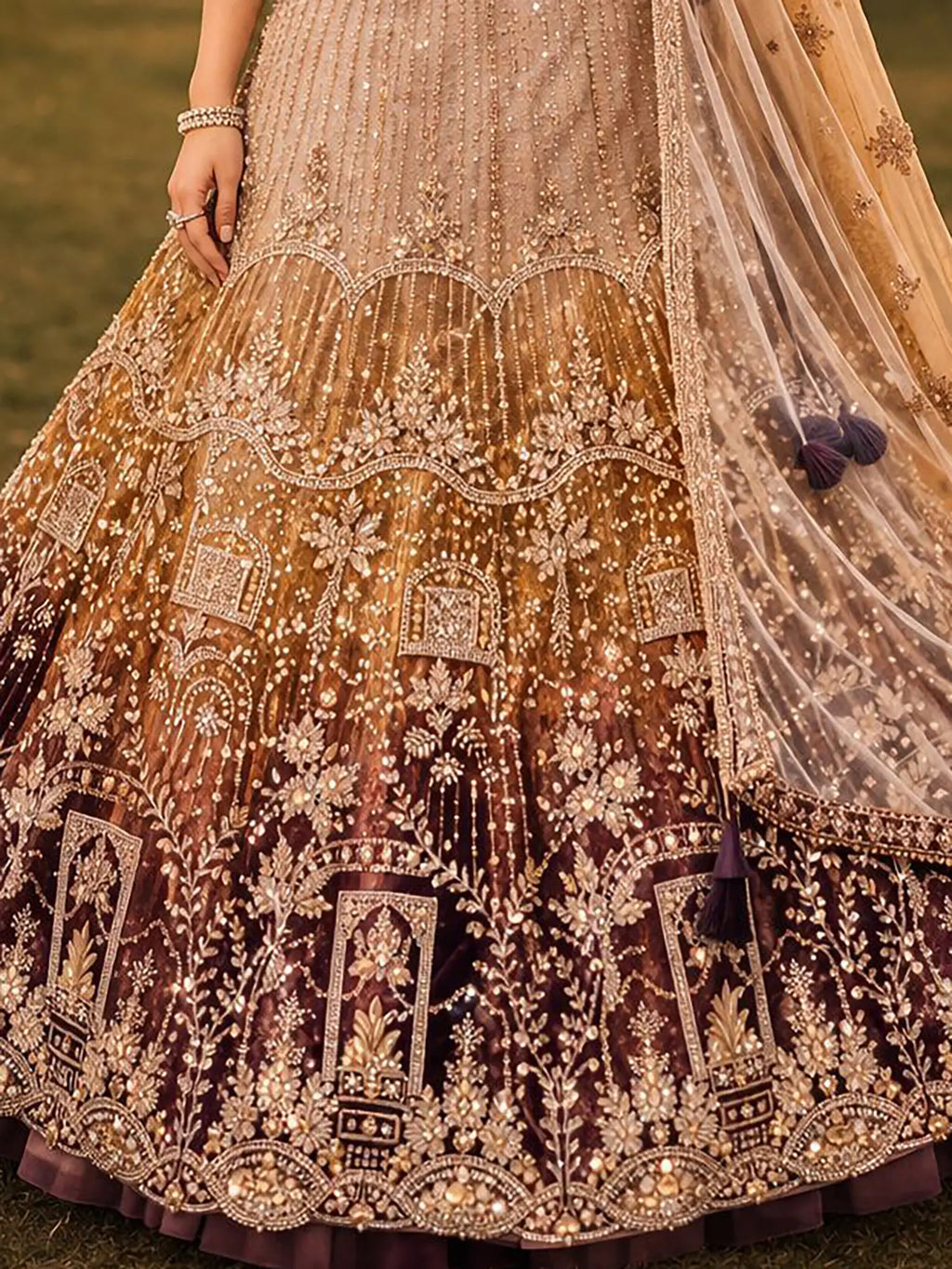 Matching embroidered blouse and flared can-can skirt for Wine Burgundy Lehenga