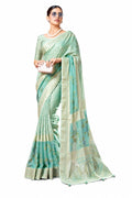 Mint Green Burnout Jacquard Silk Burnout Floral Print Casual Wear Saree