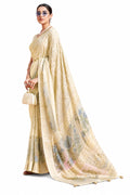 Cream Burnout Jacquard Silk Burnout Floral Print Casual Wear Saree