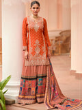 Rust Orange Embroidered Chinon Silk Sharara Palazzo Suit Set with Kalamkari Dupatta