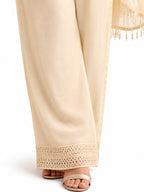 Champagne Cream Georgette Palazzo Pants Hem and Dupatta Drape Detail