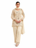 Champagne Cream Embroidered Real Georgette Palazzo Suit Set with Dupatta