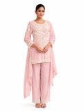 Blush Pink Embroidered Real Georgette Palazzo Suit Set with Dupatta