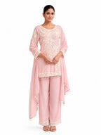 Blush Pink Embroidered Real Georgette Palazzo Suit Set Full Front View