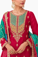 Rani Pink Chinon Embroidered Sharara Suit