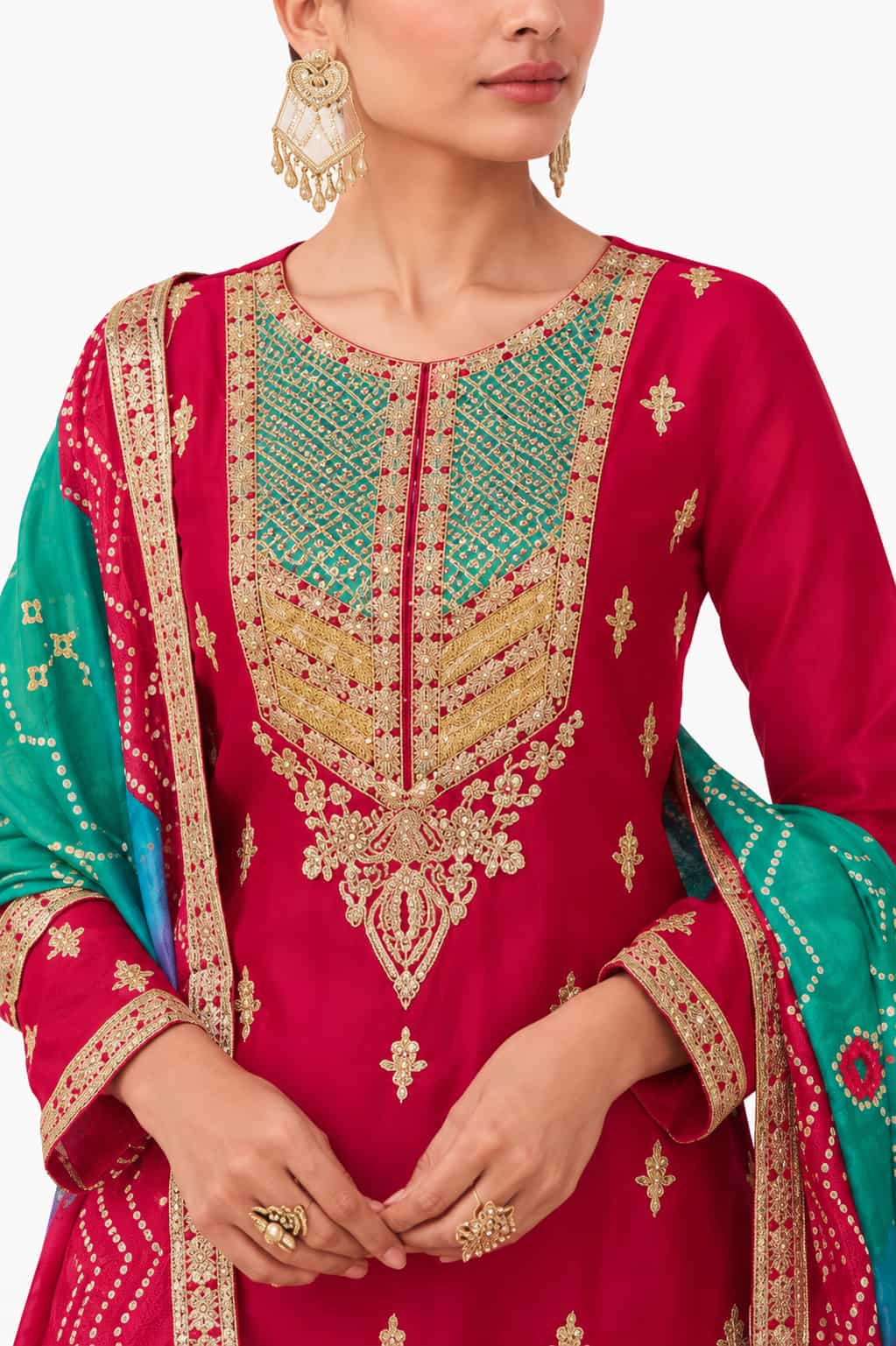 Rani Pink Chinon Embroidered Sharara Suit