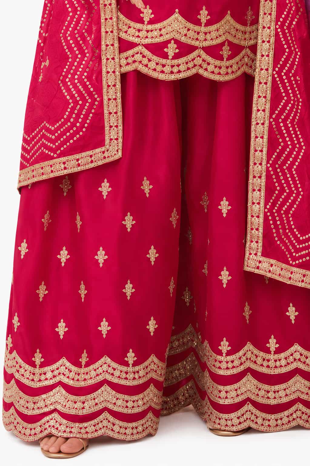 Rani Pink Chinon Embroidered Sharara Suit