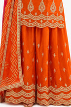 Bright Orange Chinon Embroidered Sharara Suit