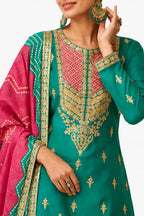 Teal Green Chinon Embroidered Sharara Suit