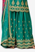 Teal Green Chinon Embroidered Sharara Suit
