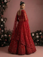 Deep Red Butterfly Net Embroidered Semi-Stitched Girly Lehenga Choli - View 4