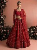 Deep Red Butterfly Net Embroidered Semi-Stitched Girly Lehenga Choli