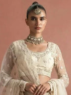 Off White Ivory Butterfly Net Embroidered Semi-Stitched Girly Lehenga Choli - View 2
