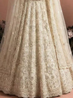 Off White Ivory Butterfly Net Embroidered Semi-Stitched Girly Lehenga Choli - View 3
