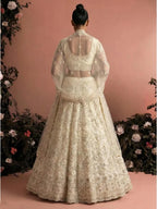 Off White Ivory Butterfly Net Embroidered Semi-Stitched Girly Lehenga Choli - View 4