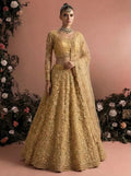 Beige Gold Butterfly Net Embroidered Semi-Stitched Girly Lehenga Choli - Front View