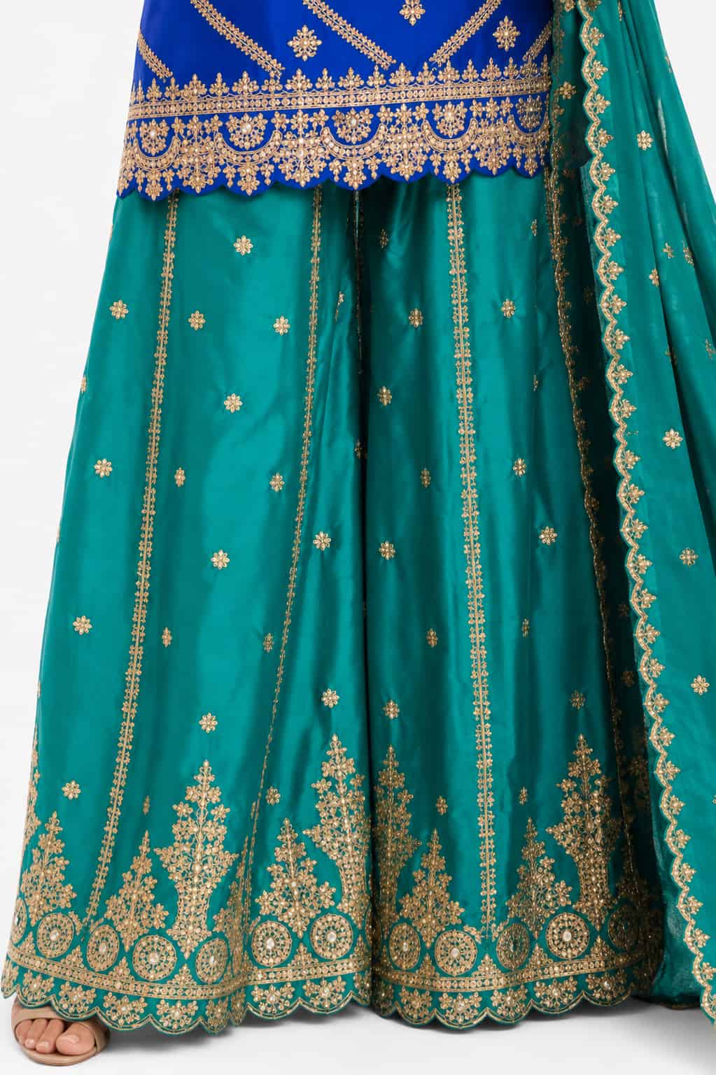 Royal Blue & Teal Chinon Sharara Suit
