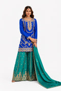 Royal Blue & Teal Chinon Sharara Suit
