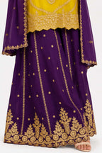 Mustard & Purple Chinon Embroidered Sharara Suit
