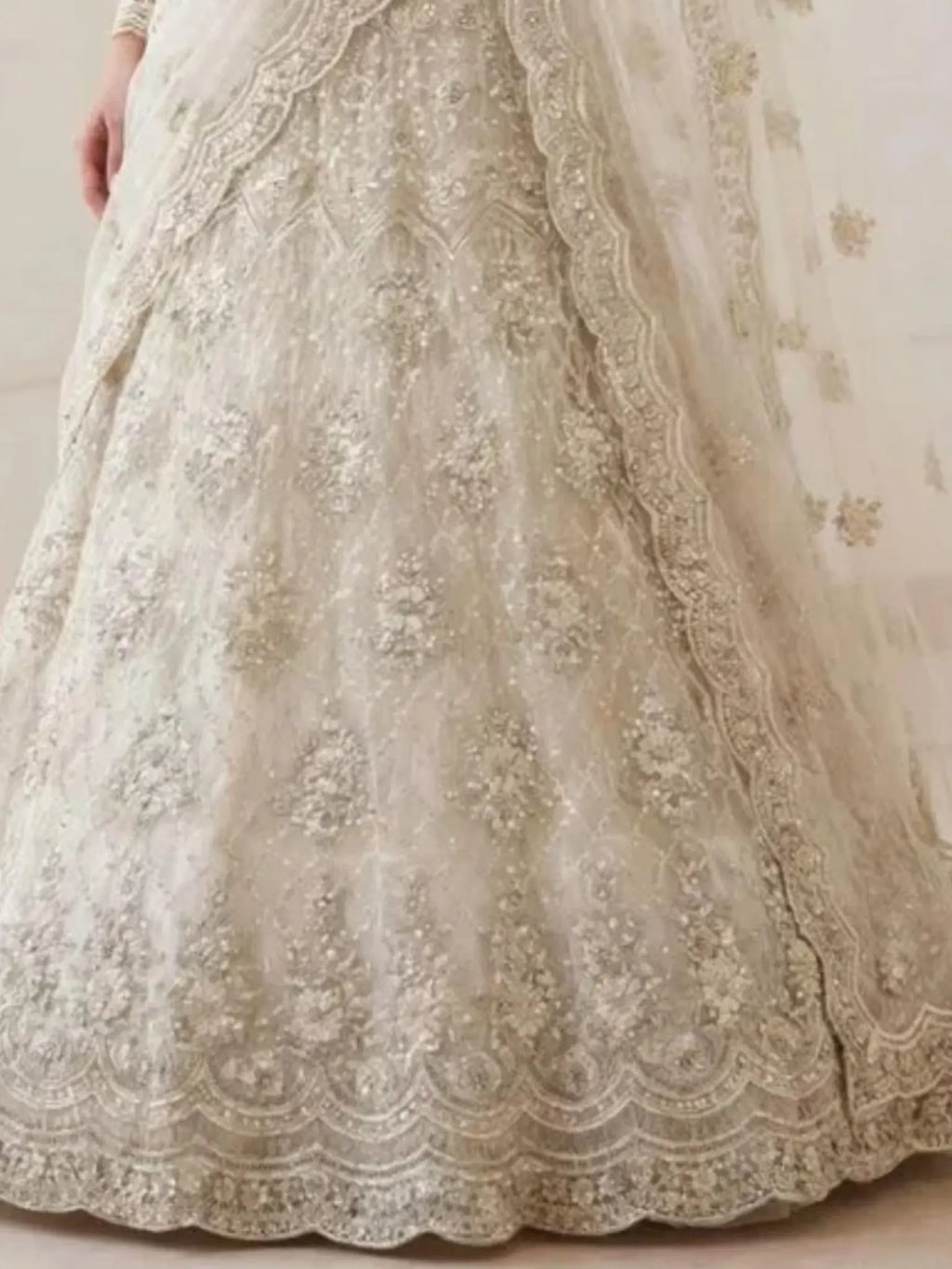 Ivory Pearl Butterfly Net Embroidered Semi-Stitched Girly Lehenga Choli - View 3