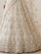 Ivory Pearl Butterfly Net Embroidered Semi-Stitched Girly Lehenga Choli - View 3