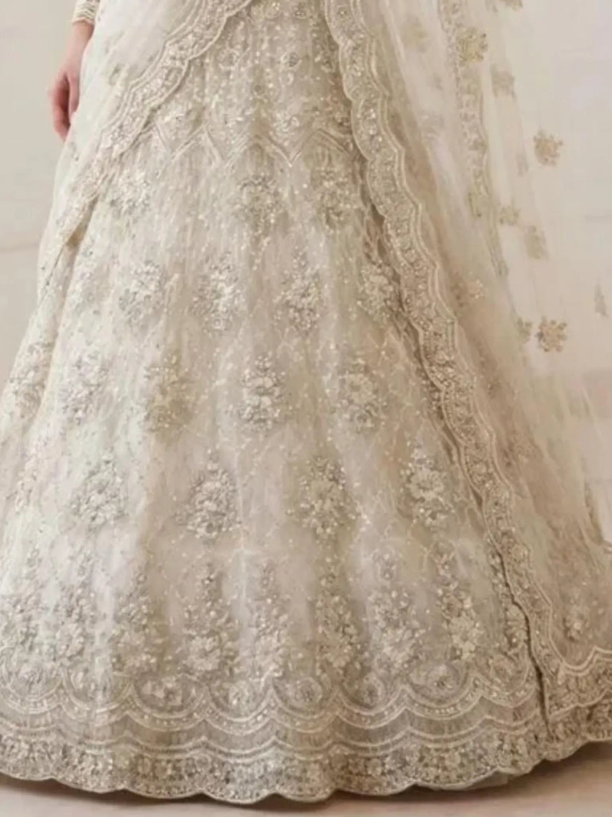 Ivory Pearl Butterfly Net Embroidered Semi-Stitched Girly Lehenga Choli - View 3