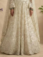 Cream Champagne Butterfly Net Embroidered Semi-Stitched Girly Lehenga Choli - View 3