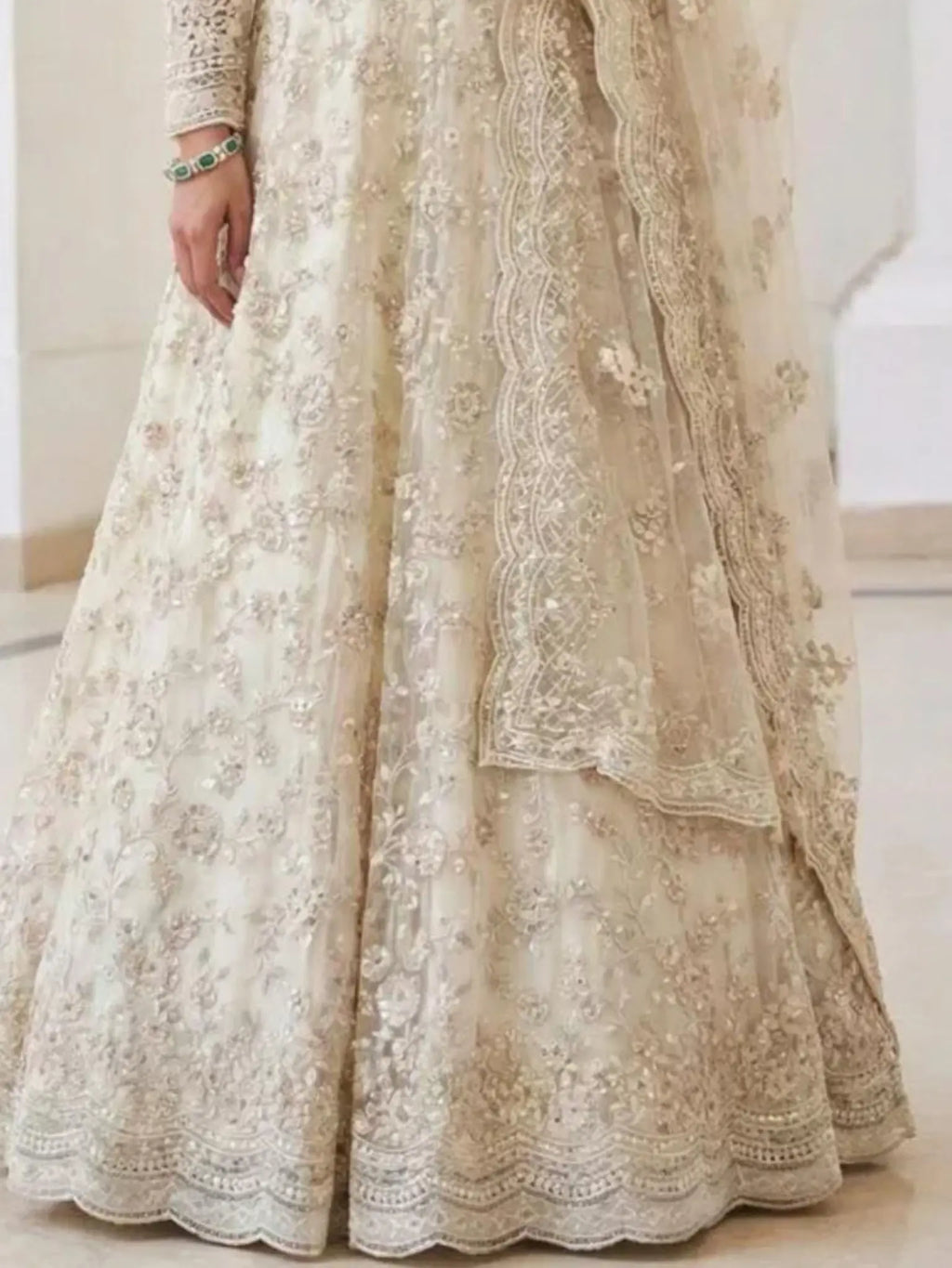 Warm Ivory Butterfly Net Embroidered Semi-Stitched Girly Lehenga Choli - View 3
