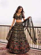 Black Floral Embroidered Net Semi-Stitched Girly Lehenga Choli - View 4